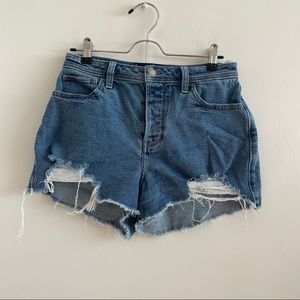 Distressed denim shorts